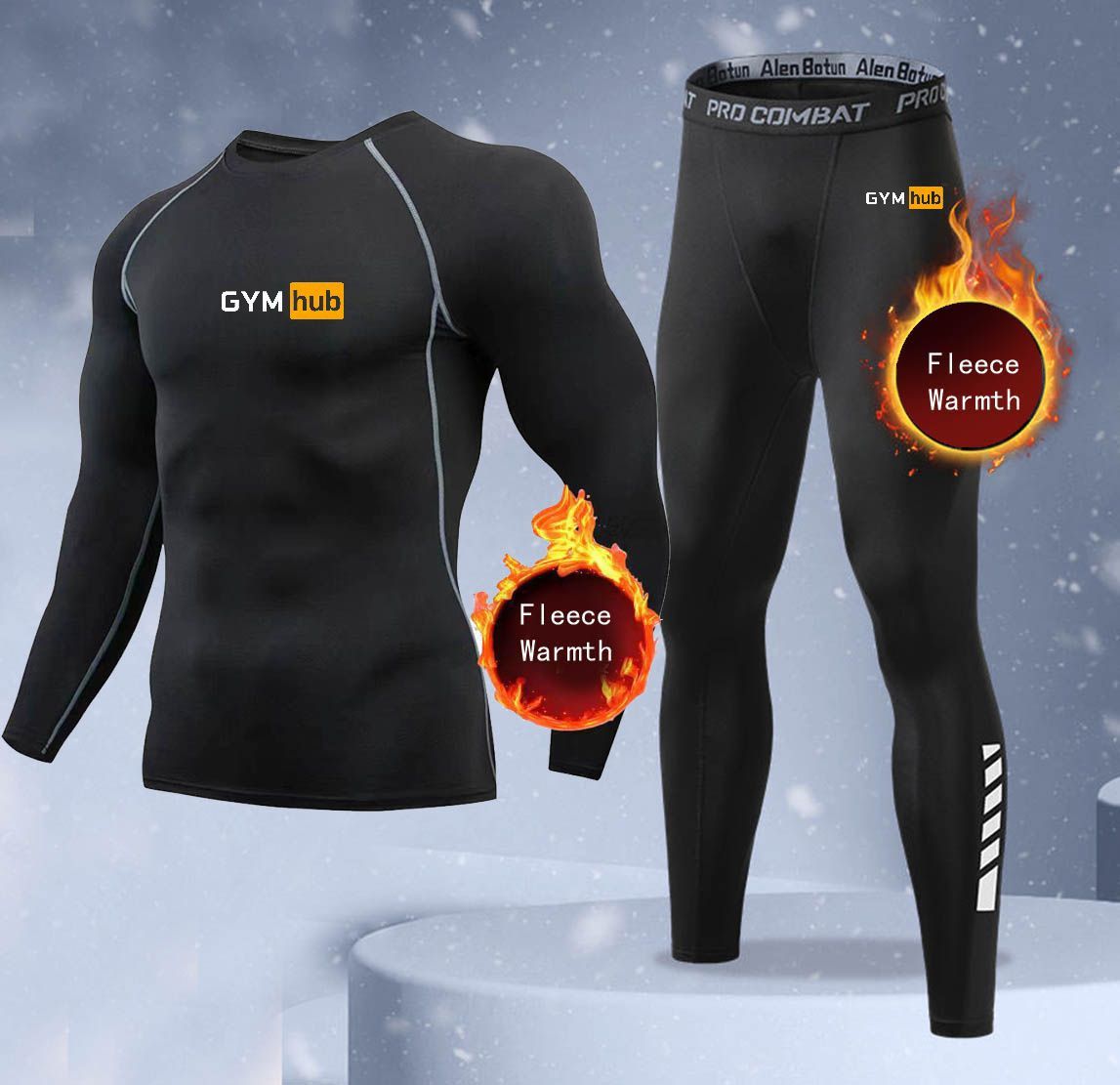 Thermal Long John - 新作2ピース冬用保温メンズ下着セット フリースサーマルアンダーシャツ ロングジョンズ コンプレッションタイツ フィットネススポーツトラックスーツセット