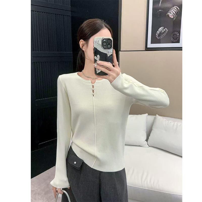 女性用アメリカンスタイル中空ニットトップス、スリムインナーウ - Base Layer Top のレビューと価格