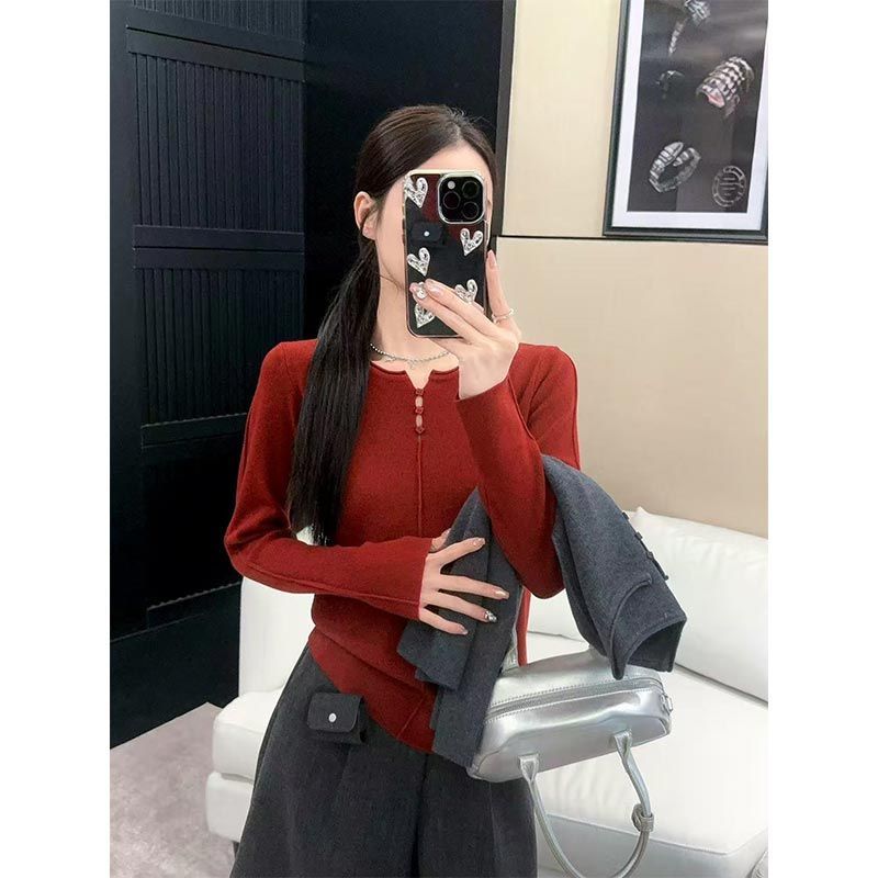 女性用アメリカンスタイル中空ニットトップス、スリムインナーウ - Base Layer Top のレビューと価格