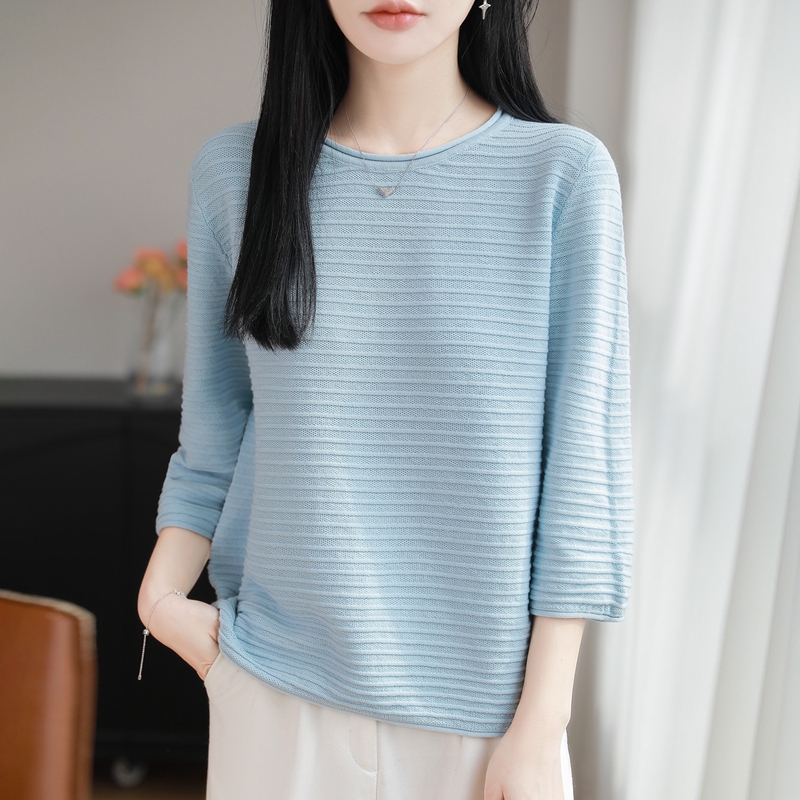 2026 100%純綿七分袖ニットシャツ レディース ベース - Base Layer Top のレビューと価格