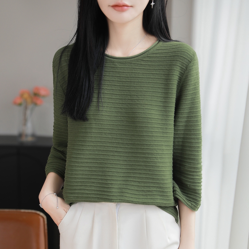 2026 100%純綿七分袖ニットシャツ レディース ベース - Base Layer Top のレビューと価格