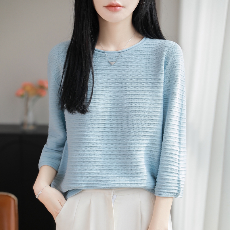 2026 100%純綿七分袖ニットシャツ レディース ベース - Base Layer Top のレビューと価格