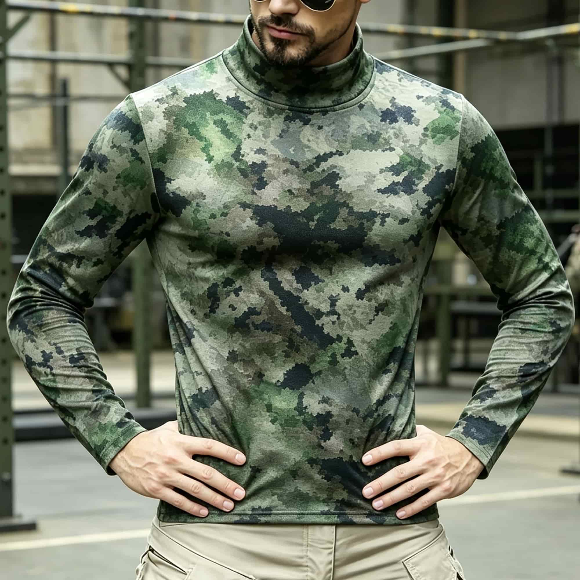 メンズタクティカル迷彩柄モックネック長袖シャツ、ソフトストレ - Base Layer Top のレビューと価格